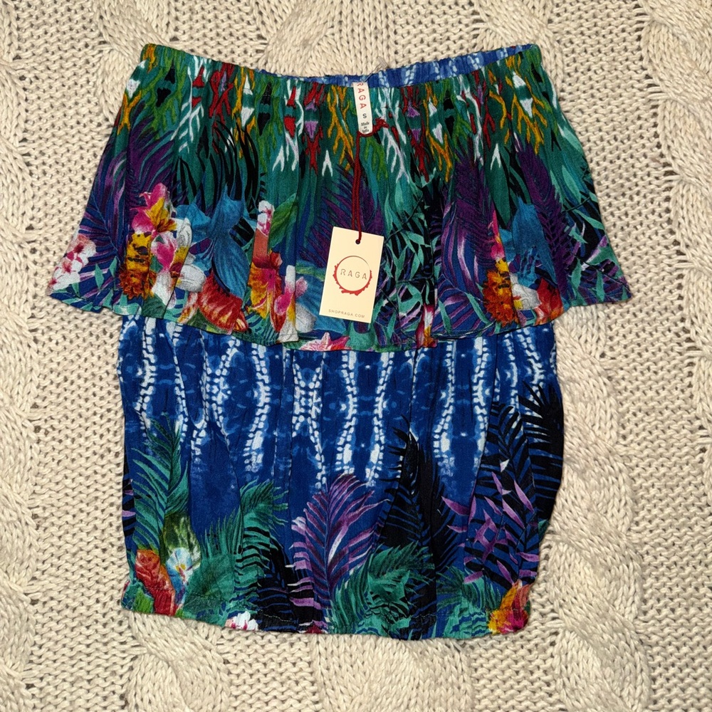 RAGA Women's Floral‎ strapless top New- Blue and Green